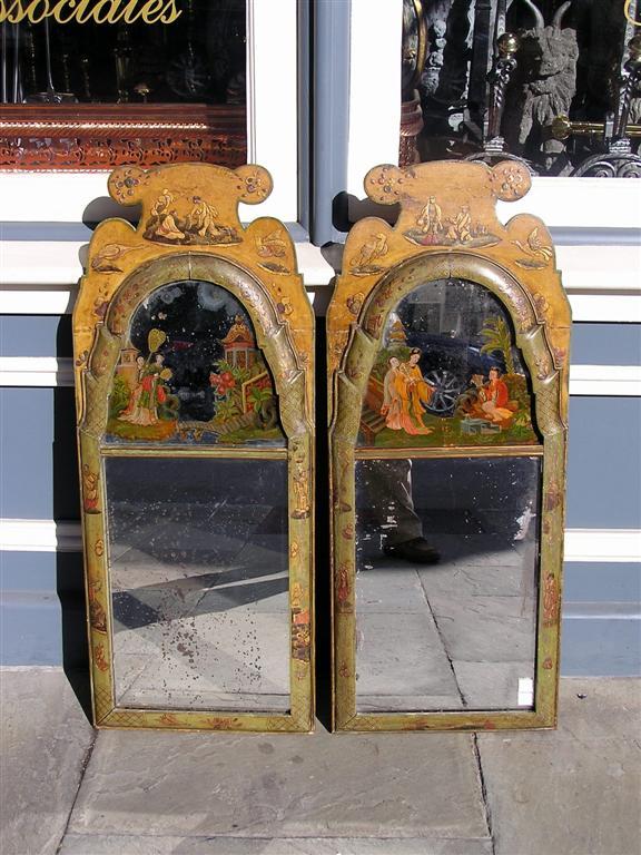 Pair of Rare English Chinoiserie Eglomise Mirrors.  Circa 1740