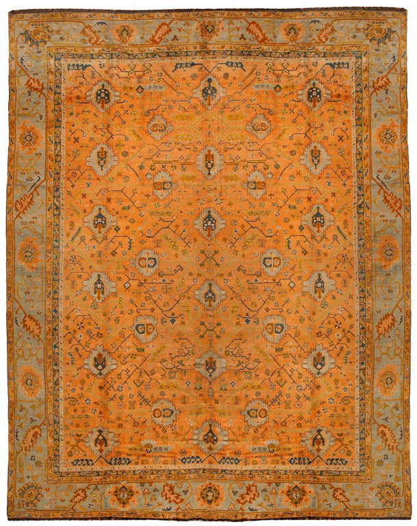 Antique 19th century Oushak carpet. Contact dealer.

Measures 21 x 16.9.