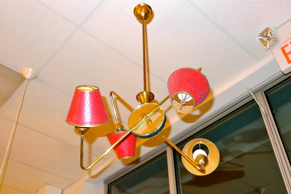 French 1950's Brass Orbital Chandelier In Excellent Condition For Sale In Hanover, MA