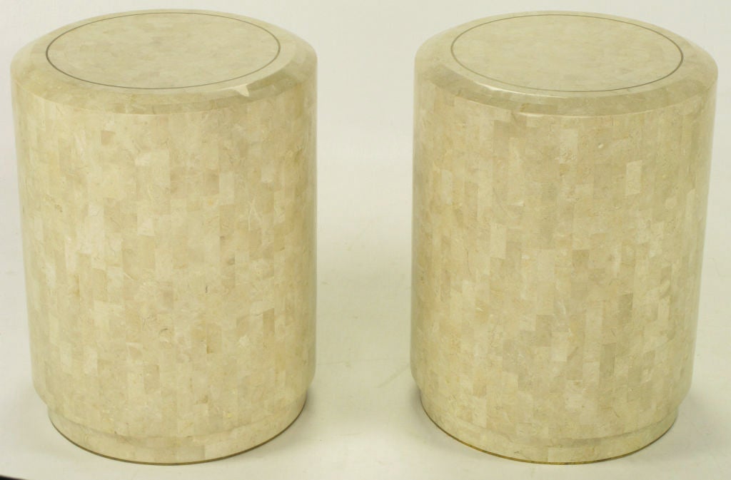 Pair Tessellated Fossil Stone Side Tables By Maitland Smith