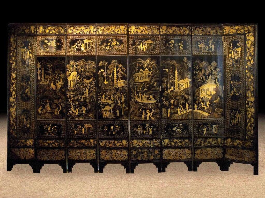 Chinese Chiense Lacquer Eight Panel Screen