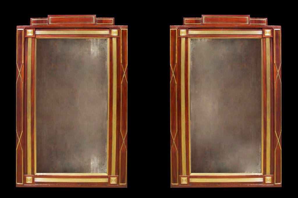 Pair of Neoclassical Mahogany Mirrors with Brass Details, Russian, circa 1820 In Excellent Condition For Sale In New York, NY