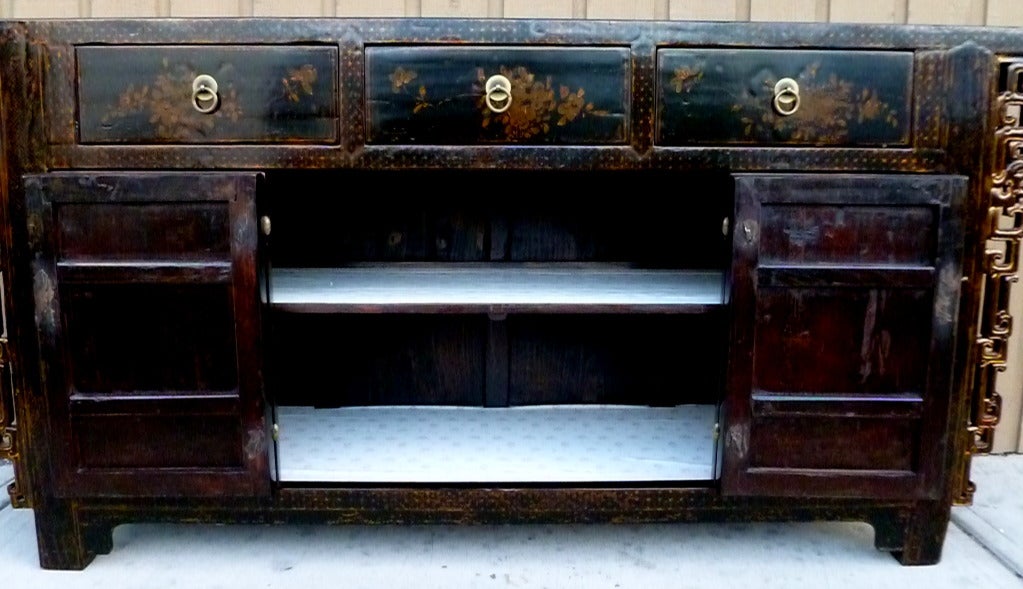 19th Century Black Lacquer Sideboard With Gold Gilt Motif