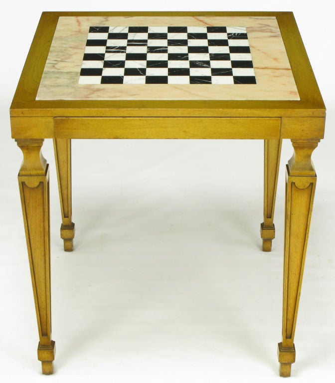 American Bleached Walnut & Inlaid Marble Regency Game Table