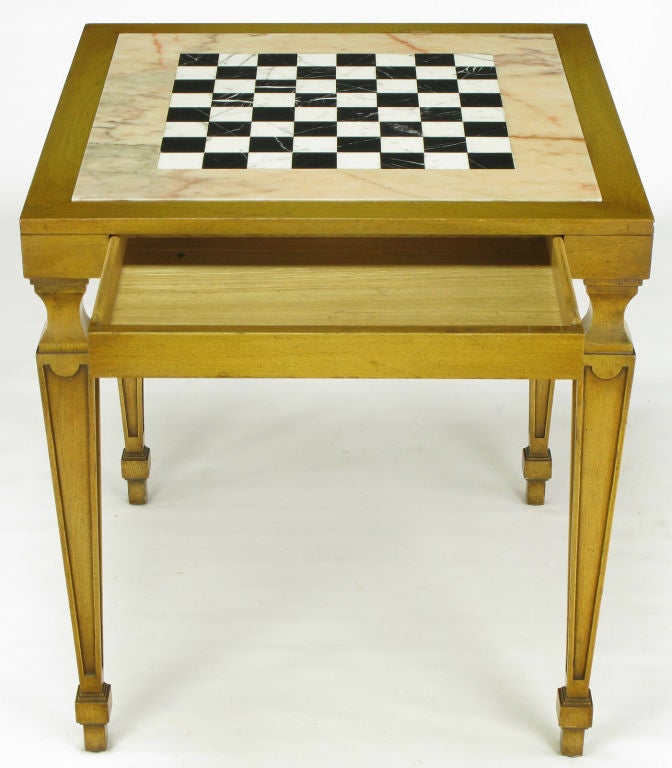 Bleached Walnut & Inlaid Marble Regency Game Table In Good Condition In Chicago, IL