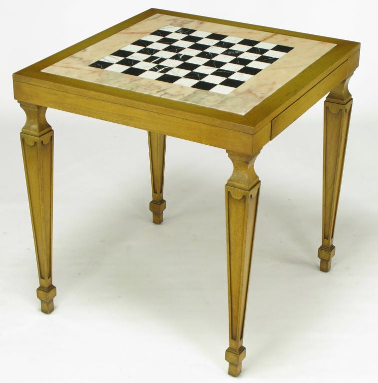 Bleached Walnut & Inlaid Marble Regency Game Table 1