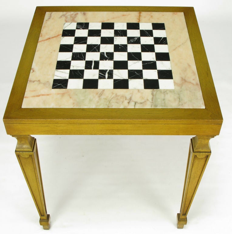 Bleached Walnut & Inlaid Marble Regency Game Table 2