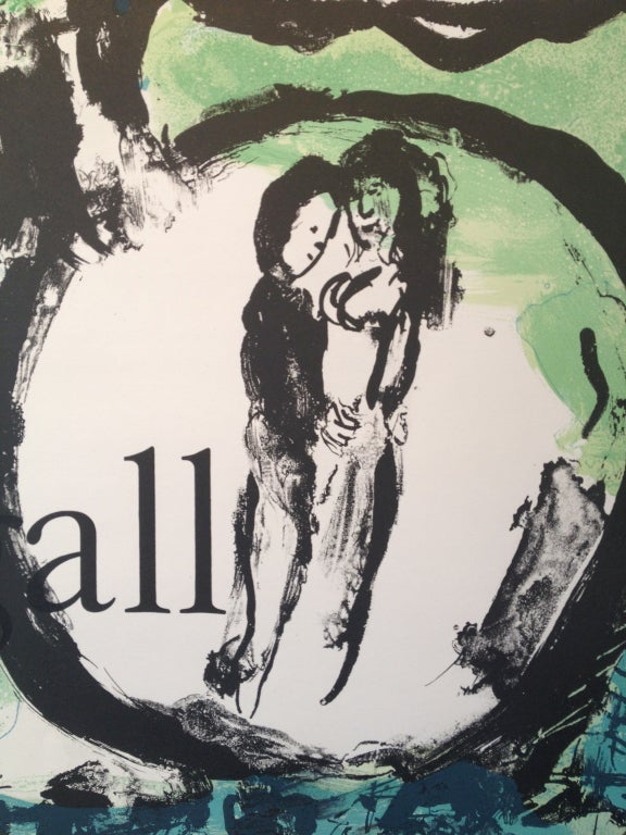 French Original 1962 Marc Chagall Exhibition Poster, L'Oiseau Vert For Sale