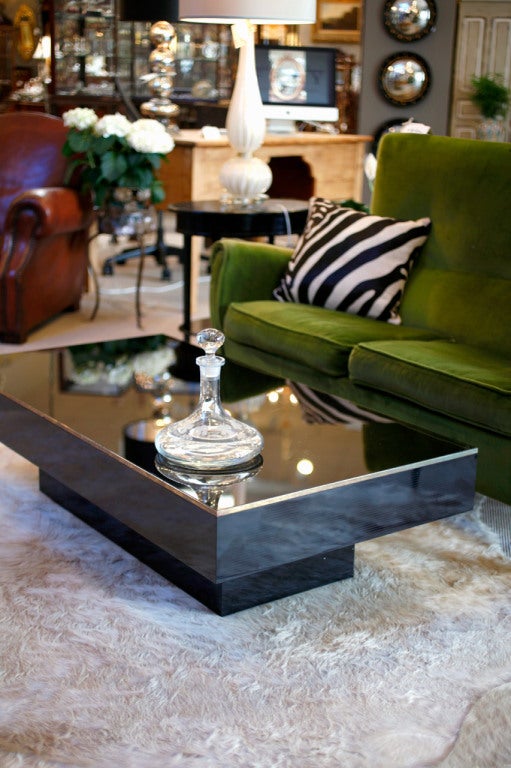 Late 20th Century French Modernist Black Glass Coffee Table