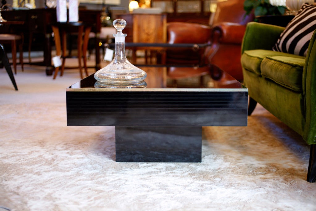 Wood French Modernist Black Glass Coffee Table