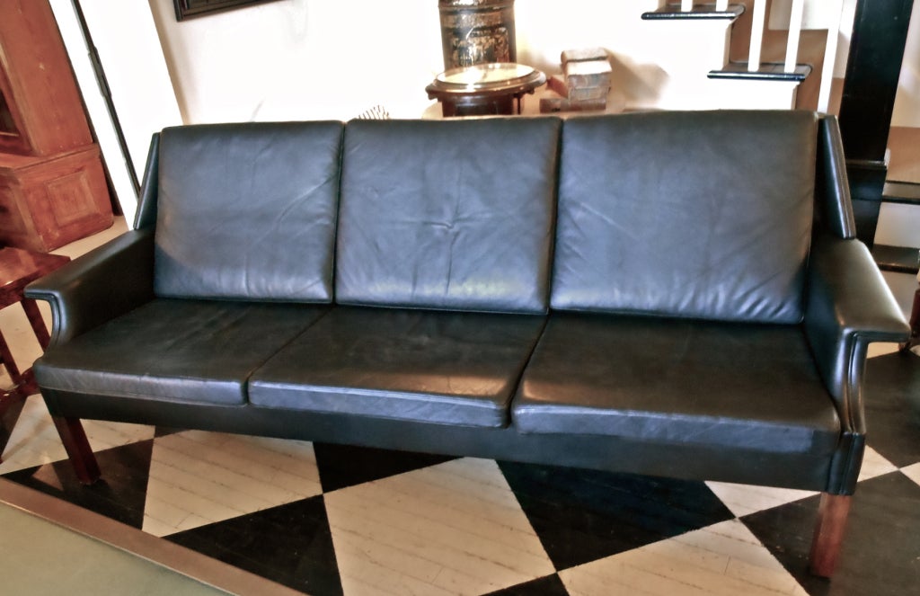 Mid Century Black Leather Sofa