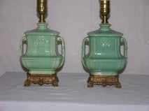 Pair of  Diminutive Turquoise Glazed Ceramic Lamps 1