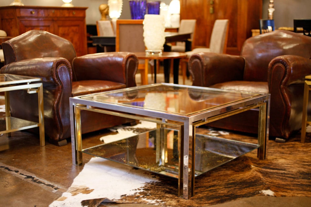 Vintage Chrome, Brass, & Glass Maison Charles Coffee Table