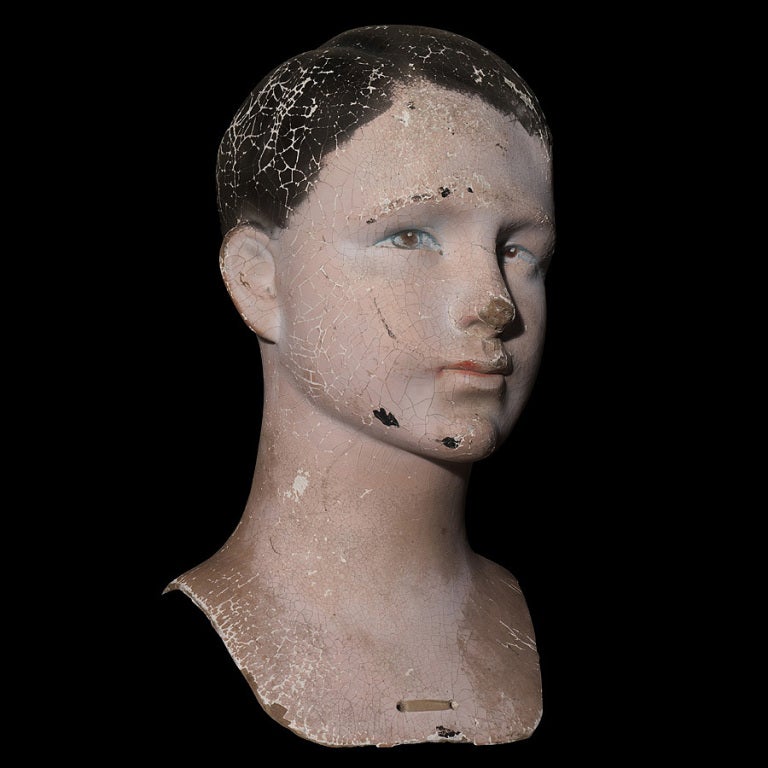 Paper / plaster composite of mannequin head, hand painted