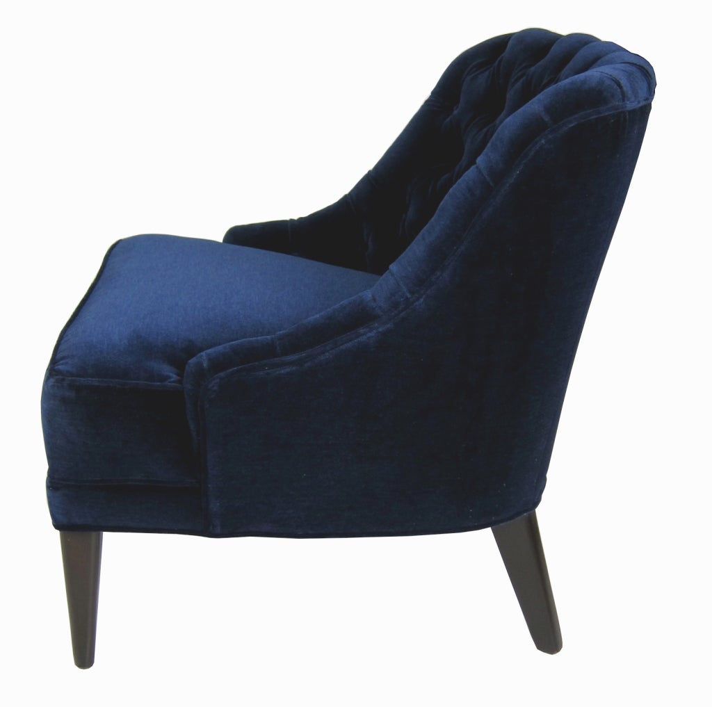blue velvet tufted chair