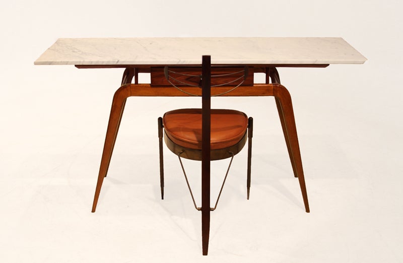 Solid Caviuna console table or desk with marble top