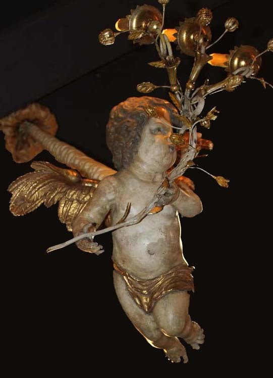 Unusual 18th Century Three-Light Italian Winged Angel Chandelier For Sale 2