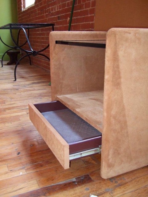 American Pair of Karl Springer Suede End Tables For Sale