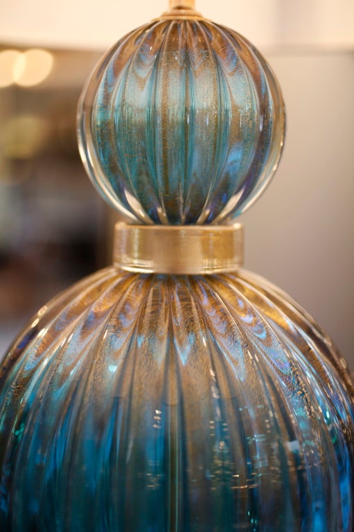 Extraordinary Pair of Cerulean Blue Murano Lamps In Good Condition In Austin, TX