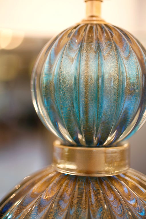 20th Century Extraordinary Pair of Cerulean Blue Murano Lamps