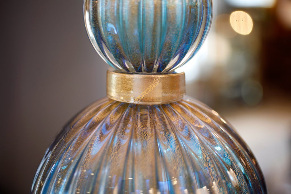 Murano Glass Extraordinary Pair of Cerulean Blue Murano Lamps