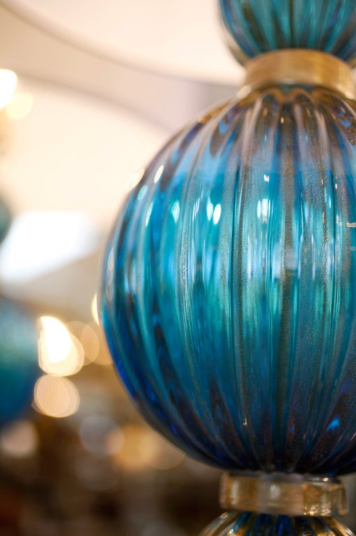 Extraordinary Pair of Cerulean Blue Murano Lamps 1