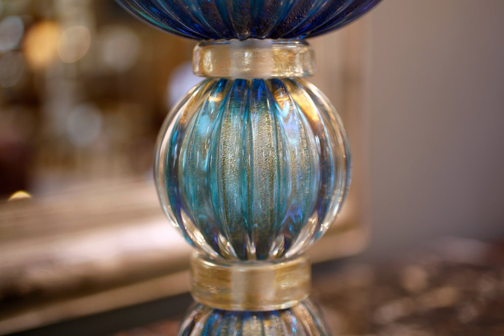 Extraordinary Pair of Cerulean Blue Murano Lamps 2