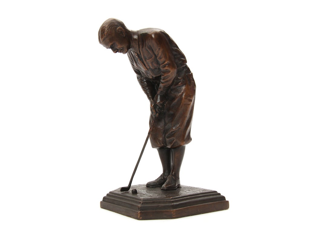 Art Deco Bronze Golf Sculpture Bookends by Edwin Everett Codman