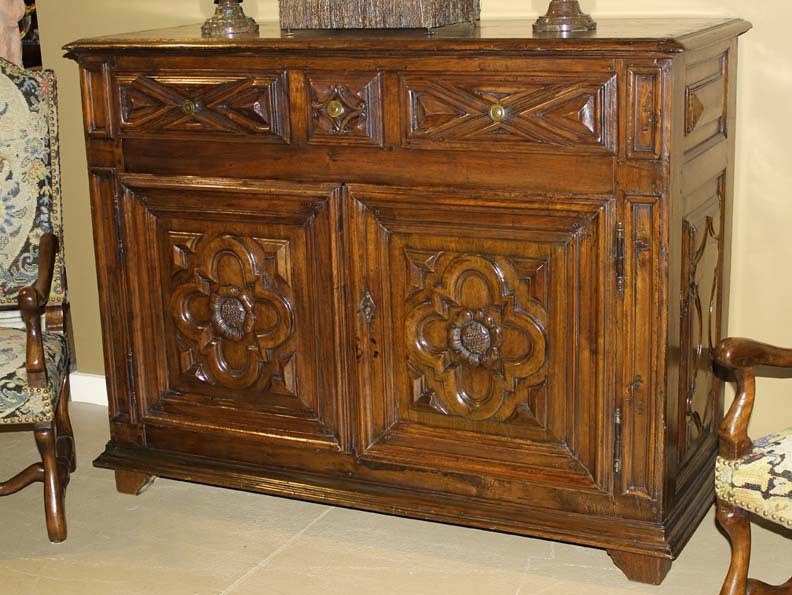 18th Century Geometric Italian Walnut Credenza and Sideboard Cabinet