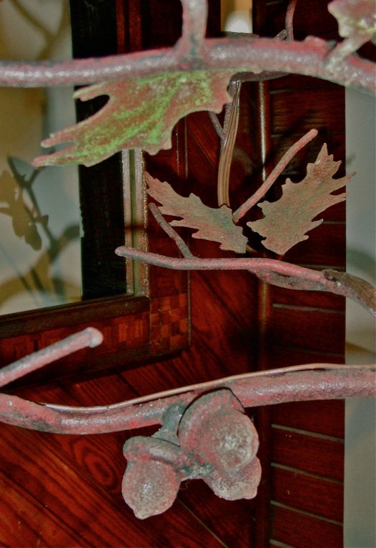 Iron Oak Leaf and Acorn Chandelier In Excellent Condition In Bridgehampton, NY