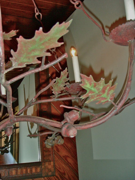 Iron Oak Leaf and Acorn Chandelier 3