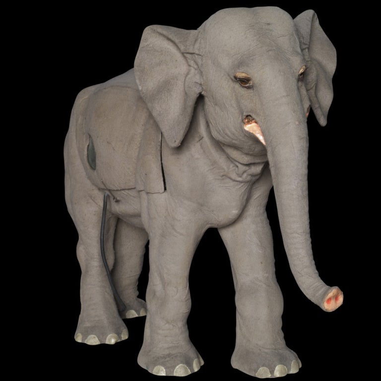 Elephant automaton, wonderful store window display, moving parts, original grey felt covering