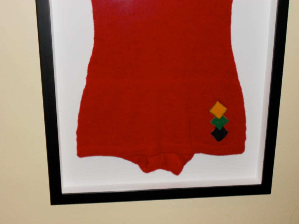 Wood Early 20th Century Jantzen Wool Swimsuit in Shadowbox Frame For Sale