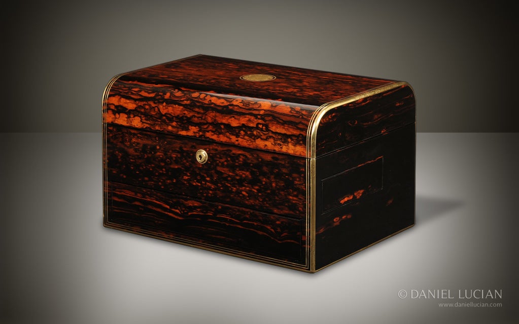 English Coromandel Dome Top Antique Jewelry Box For Sale