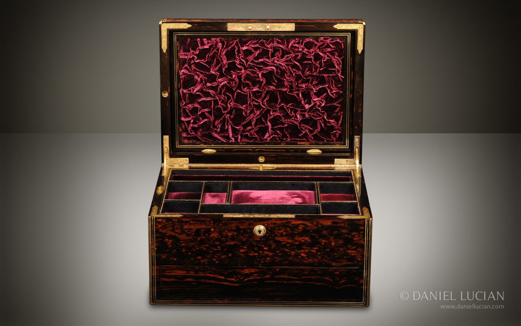 Brass Coromandel Dome Top Antique Jewelry Box For Sale