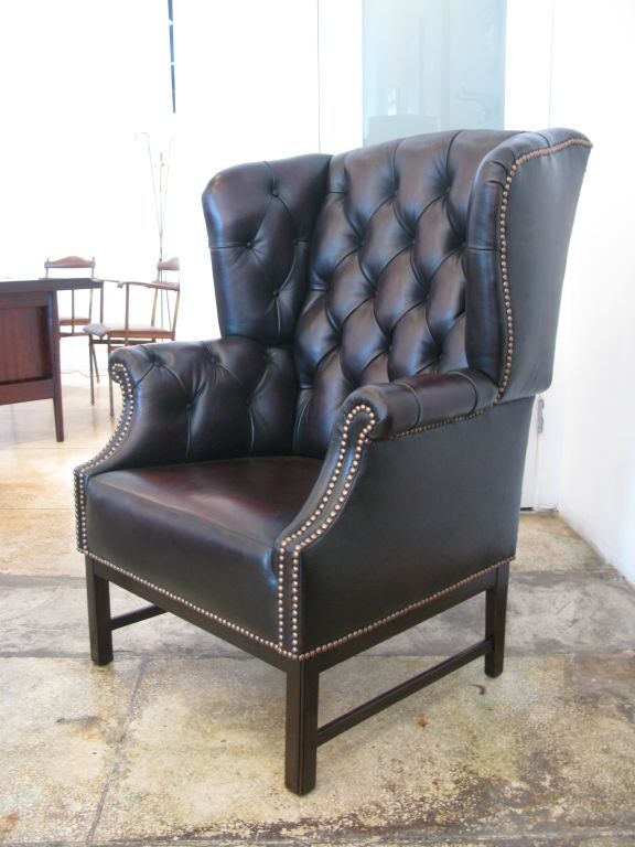 Espresso Leather Wing Back Chair