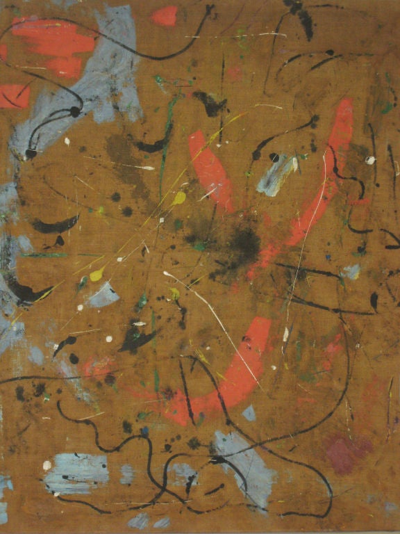 Mid-Century Modern Large Flemish Midcentury Abstract Expressionist Painting by A.C. Hermkens, 1961 For Sale