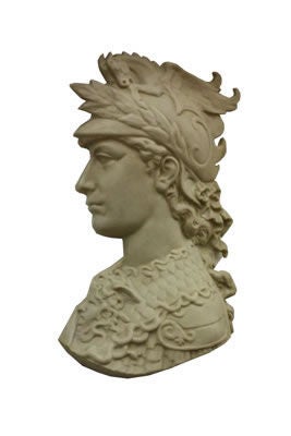 Cast in marble resin so heavy and cold to the touch, this beast hangs on a wall or peers up at you from a table surface.<br />
<br />
Also a profile of a Roman young man ($495); Medieval King & Queen (sold together) for $650 for the both.
