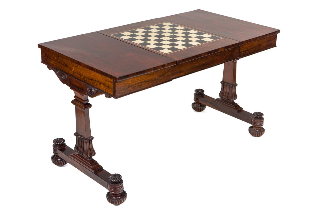 William IV Rosewood Games Table with Inlaid Ebony and Bone.