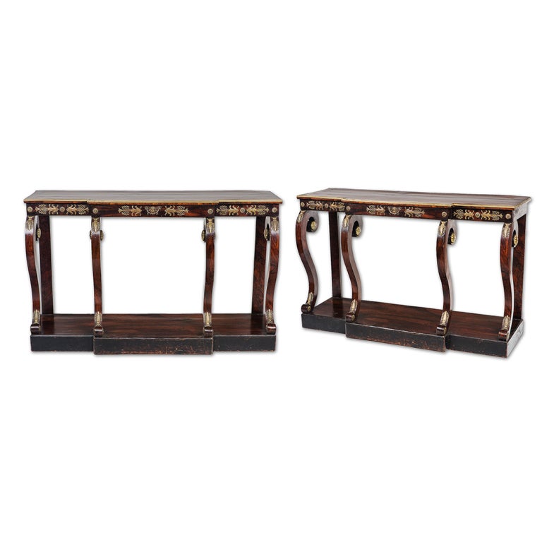 Pair of Regency Rosewood Breakfront Consoles