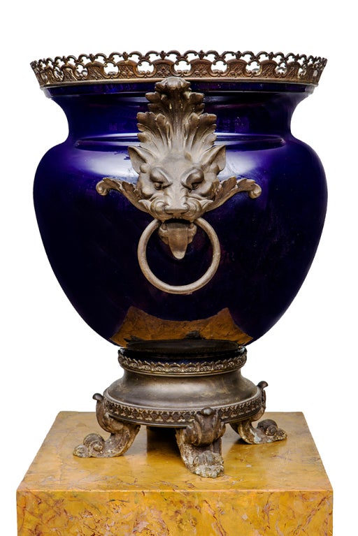 English 19th Century Cobalt Blue Jardiniere Attributed to Minton
