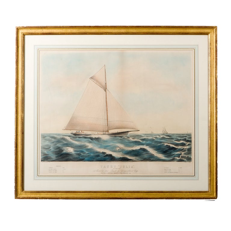 Lithographie Paire de lithographies de yachts peintes du XIXe siècle représentant des bateaux en vente