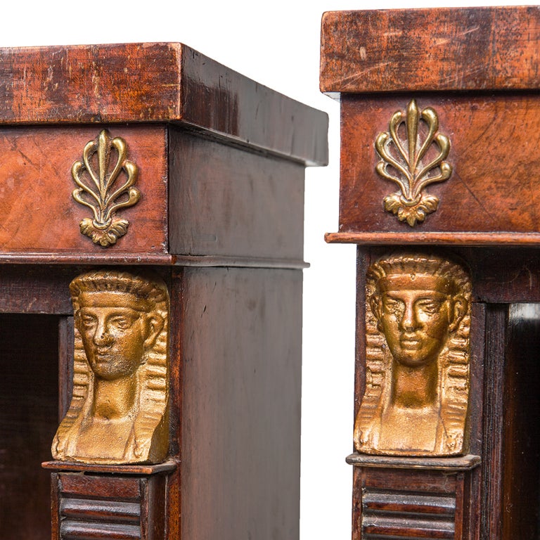 English Pair of Late 19th C. Mahogany Egyptian Revival Bookcases