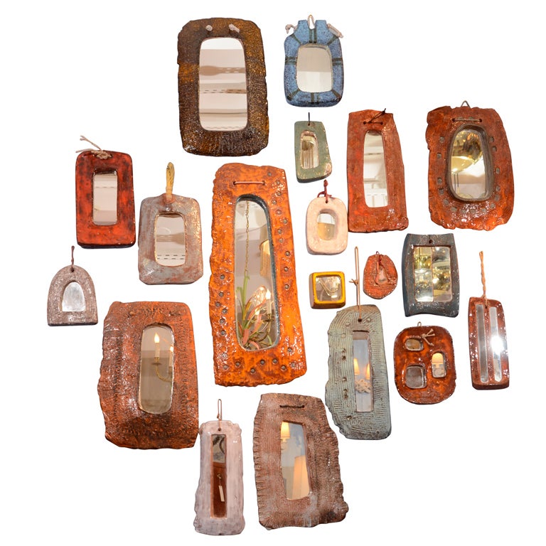 Group of 19 Ceramic Frame Mirrors by Juliette Derel