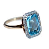 Art Deco 14K Diamond Untreated Aquamarine Ring