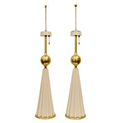 Pair of Ceramic and Brass  Parzinger Style Lamps.