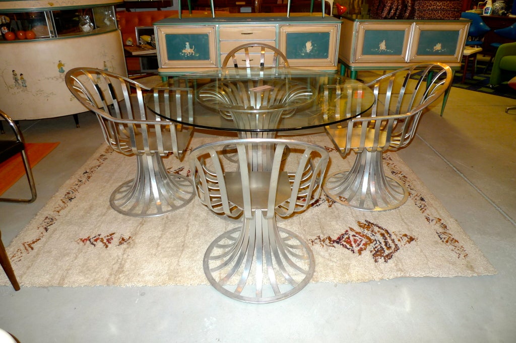 Mid-20th Century Russell Woodard Aluminum Breakfast / Dining Table & 4 Chairs