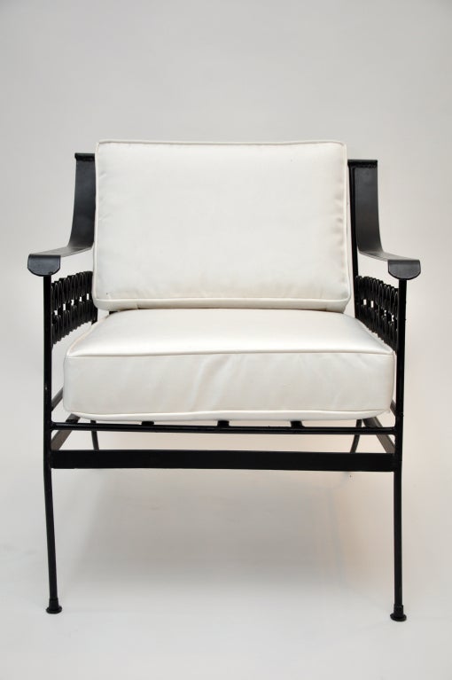 PAIR OF VERY COMFORTABLE PATIO CHAIRS BY ARTHUR UMANOFF -   PRICE IS FOR THE PAIR.  THESE CHAIRS WERE DESIGNED BY UMANOFF MODEL #C112 LOUNGE CHAIRS AND MFG. BY BOYEUR SCOTT AS PART OF THE GRENADA COLLECTION.
CHAIRS HAVE NEW CUSHIONS IN NATURAL
