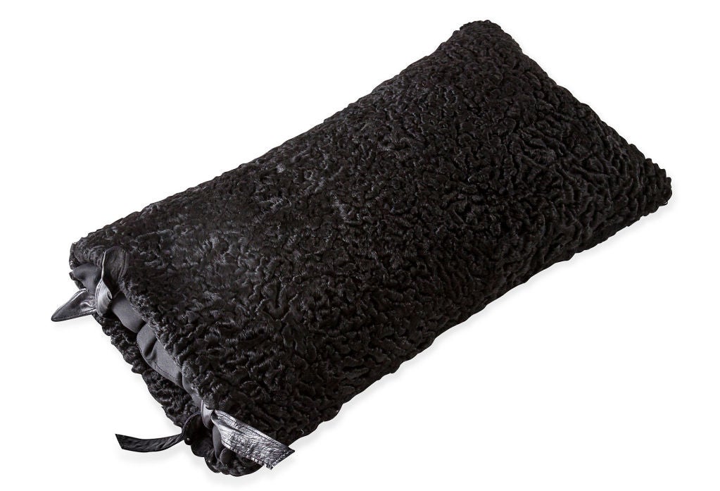 Mid-20th Century Pair of Reclaimed Vintage Black Persian Lamb Fur Pillows
