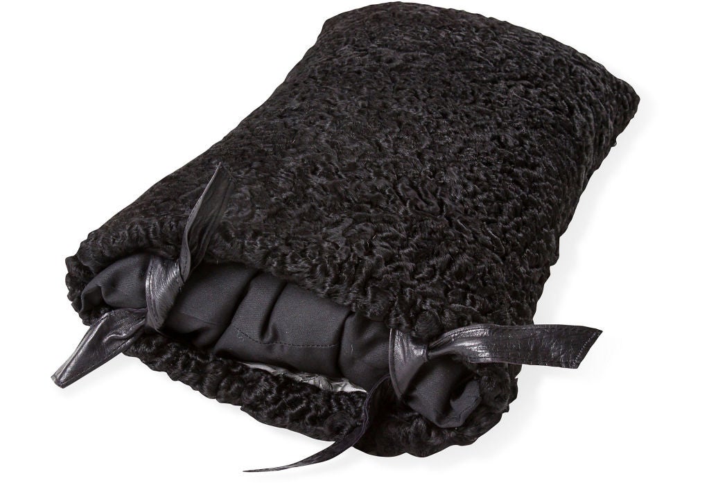 Pair of Reclaimed Vintage Black Persian Lamb Fur Pillows 1